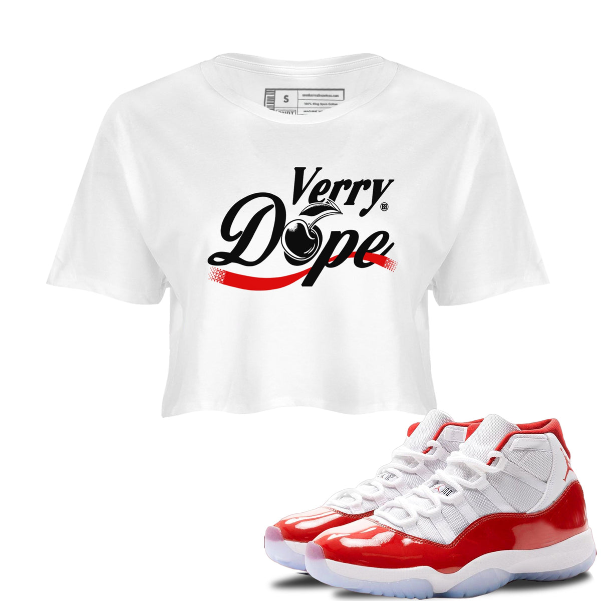 11s Cherry shirts to match jordans Verry Dope sneaker match tees Air Jordan 11 Retro Cherry match shoes to clothes Drip Gear Zone unisex cotton White 1 crop tee