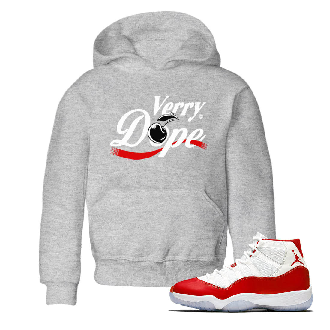 11s Cherry shirts to match jordans Verry Dope sneaker match tees Air Jordan 11 Retro Cherry match shoes to clothes Drip Gear Zone Youth Baby Heather Grey 1 tee