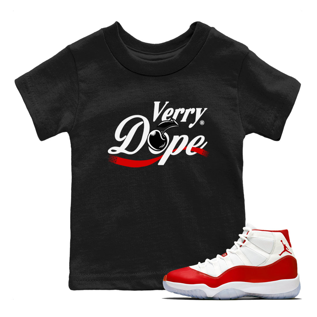 11s Cherry shirts to match jordans Verry Dope sneaker match tees Air Jordan 11 Retro Cherry match shoes to clothes Drip Gear Zone Youth Baby Black 1 tee