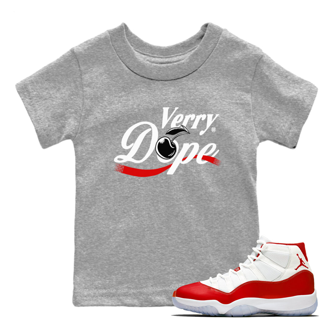 11s Cherry shirts to match jordans Verry Dope sneaker match tees Air Jordan 11 Retro Cherry match shoes to clothes Drip Gear Zone Youth Baby Heather Grey 1 tee