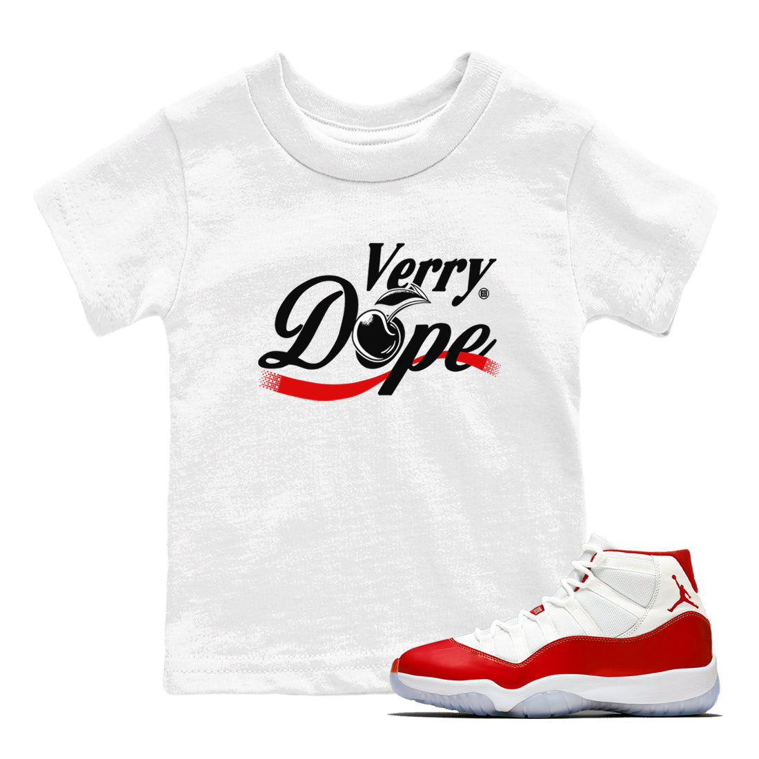 11s Cherry shirts to match jordans Verry Dope sneaker match tees Air Jordan 11 Retro Cherry match shoes to clothes Drip Gear Zone Youth Baby White 1 tee