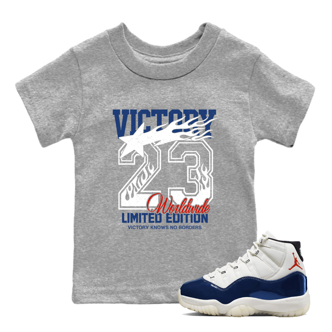 Sneaker match tees  Sneaker Tees To Match Air Jordan 11 Rare Air Shoes  Victory Knows No Borders Kids T-Shirt Heather Grey 1