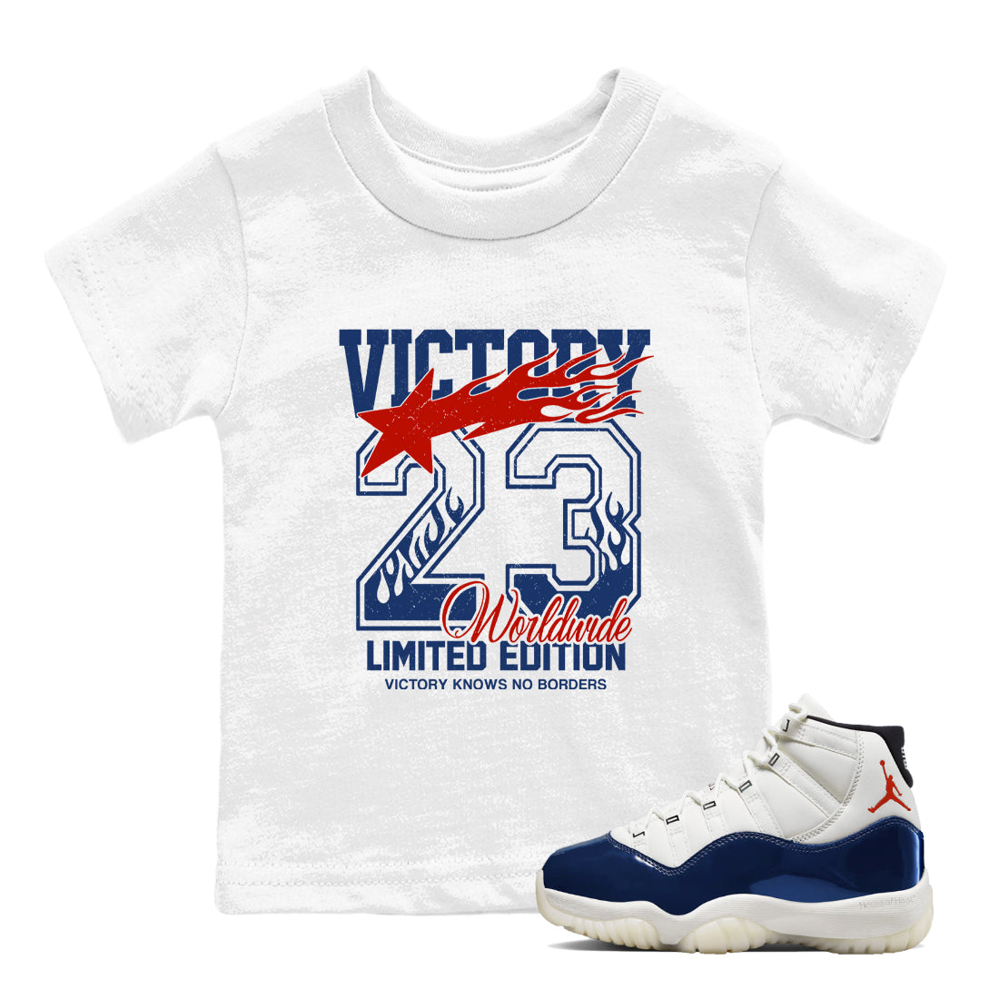 Sneaker match tees  Sneaker Tees To Match Air Jordan 11 Rare Air Shoes  Victory Knows No Borders Kids T-Shirt White 1