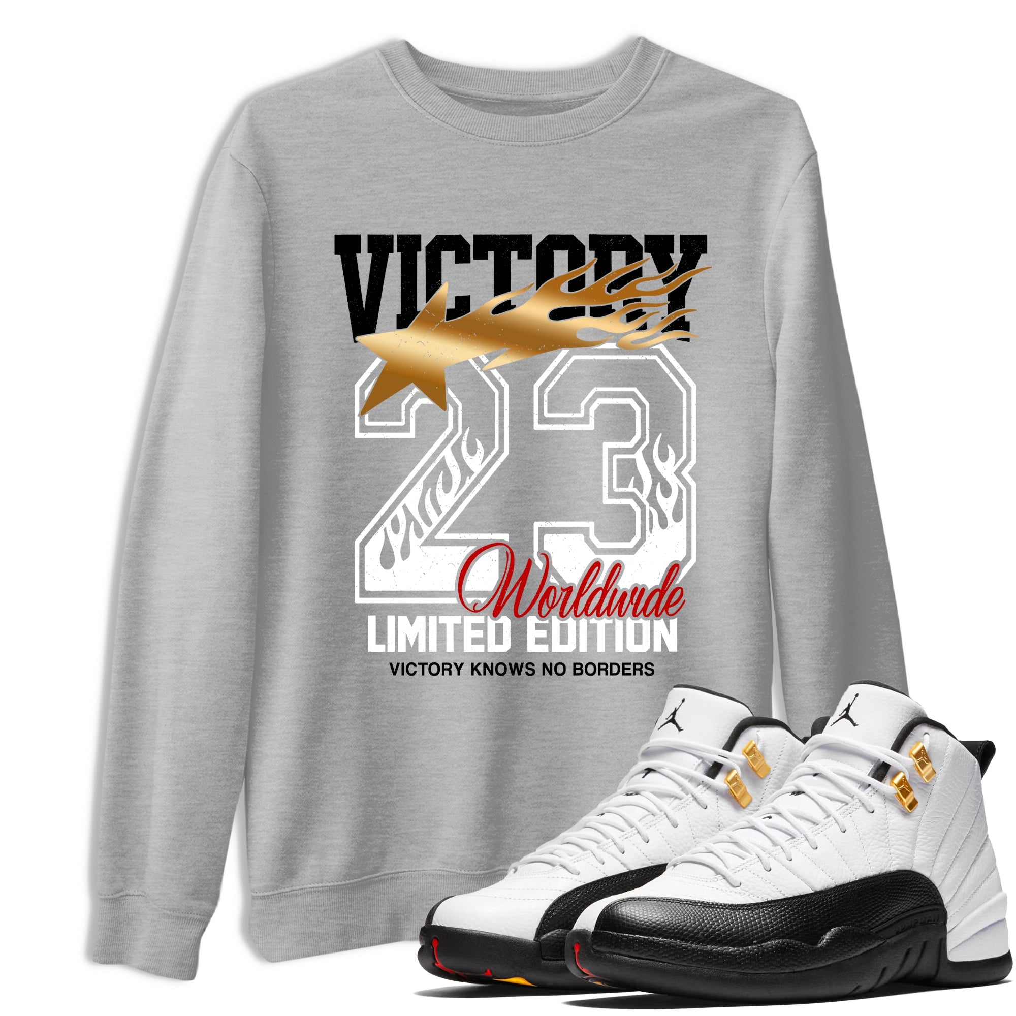 Sneaker match tees  Sneaker Tees To Match Air Jordan 12 Taxi Shoes  Victory Knows No Borders Tee Heather Grey 1