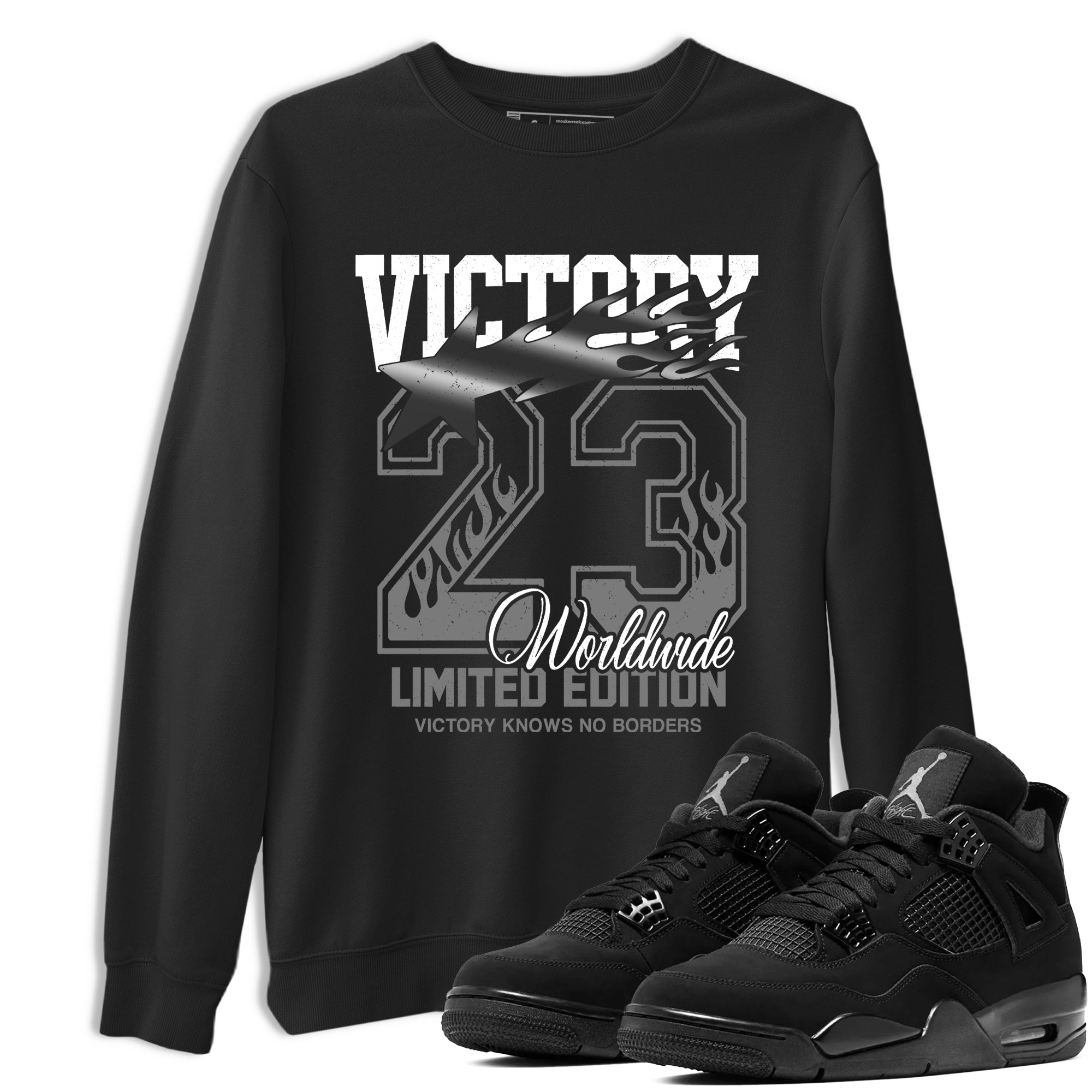 Sneaker match tees  Sneaker Tees To Match Air Jordan 4 Black Cat Shoes  Victory Knows No Borders Tee Black 1