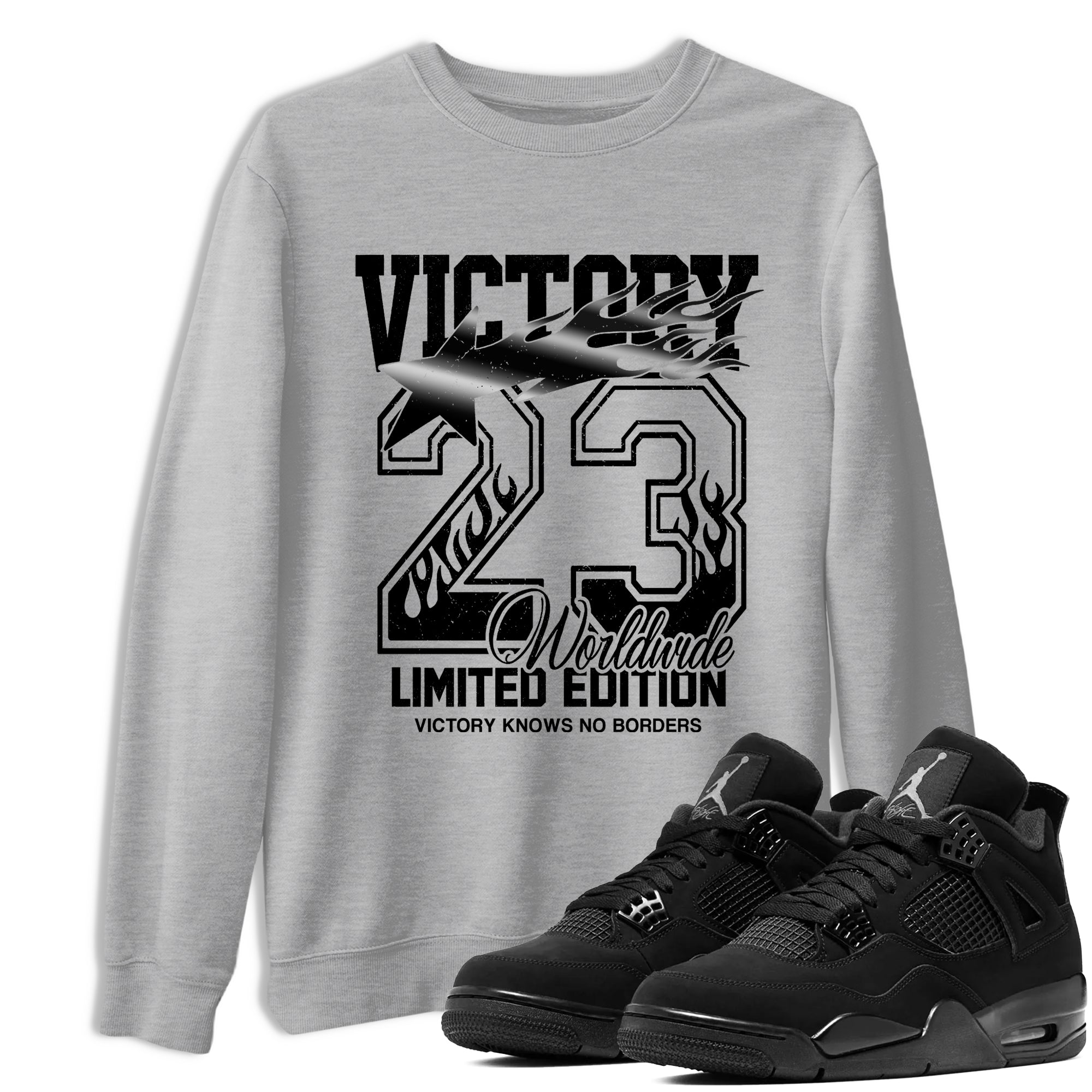 Sneaker match tees  Sneaker Tees To Match Air Jordan 4 Black Cat Shoes  Victory Knows No Borders Tee Heather Grey 1