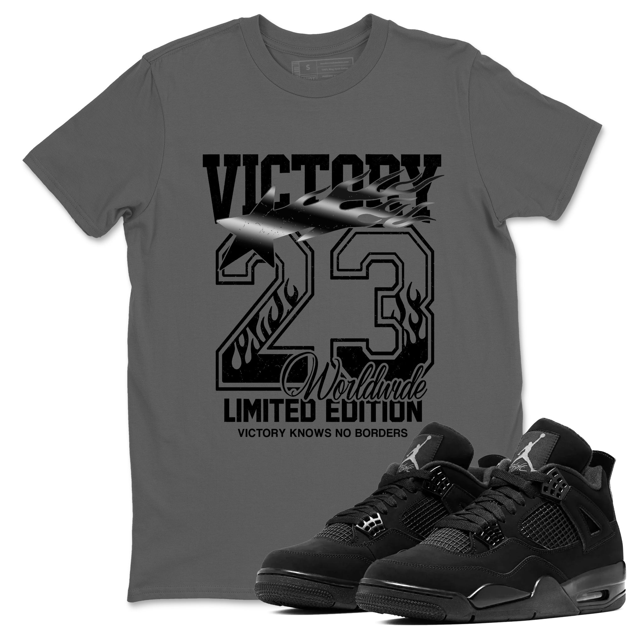 Sneaker match tees  Sneaker Tees To Match Air Jordan 4 Black Cat Shoes  Victory Knows No Borders Tee Cool Grey 1