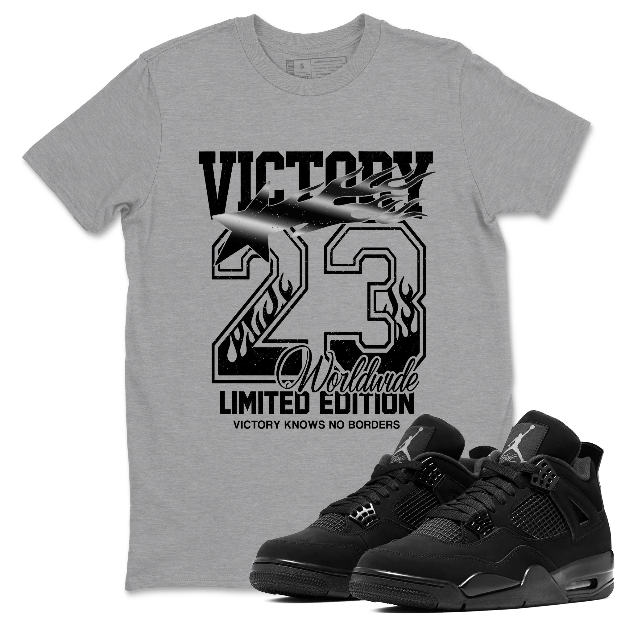 Sneaker match tees  Sneaker Tees To Match Air Jordan 4 Black Cat Shoes  Victory Knows No Borders Tee Heather Grey 1