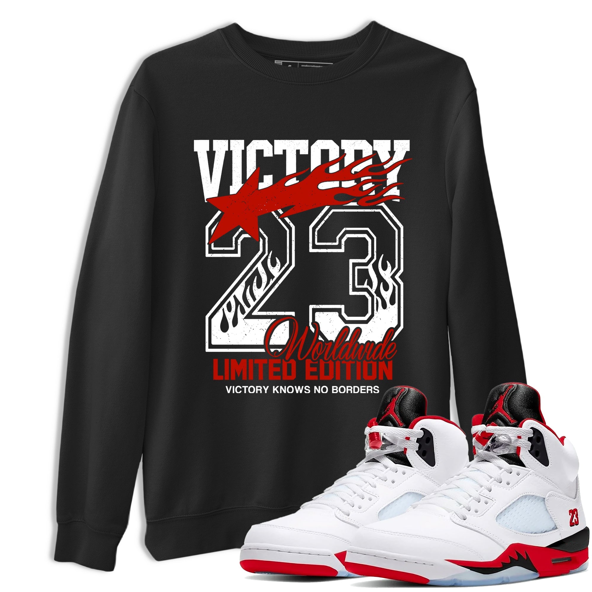 Sneaker match tees  Sneaker Tees To Match Air Jordan 5 Fire Red Shoes  Victory Knows No Borders Tee Black 1