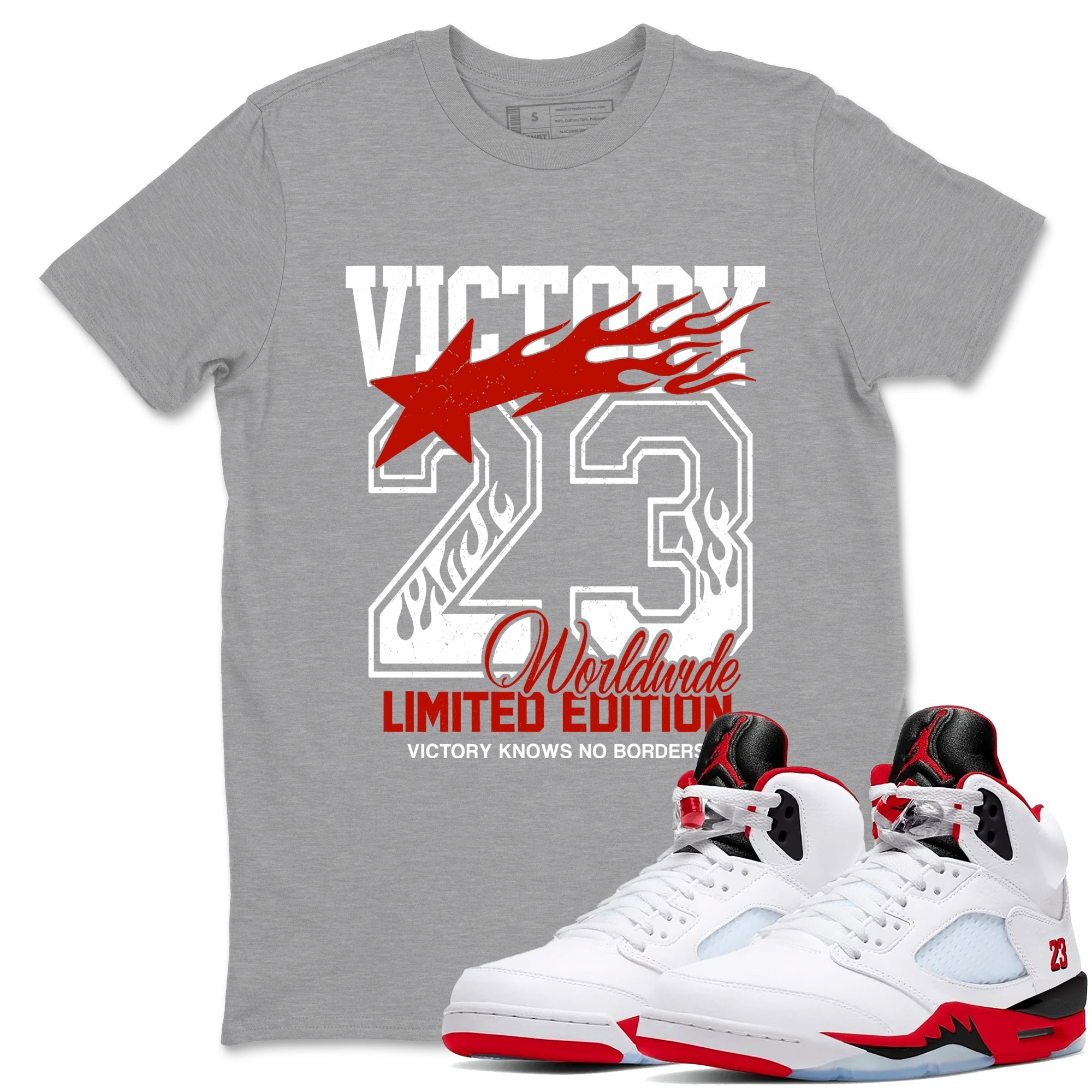 Sneaker match tees  Sneaker Tees To Match Air Jordan 5 Fire Red Shoes  Victory Knows No Borders Tee Heather Grey 1
