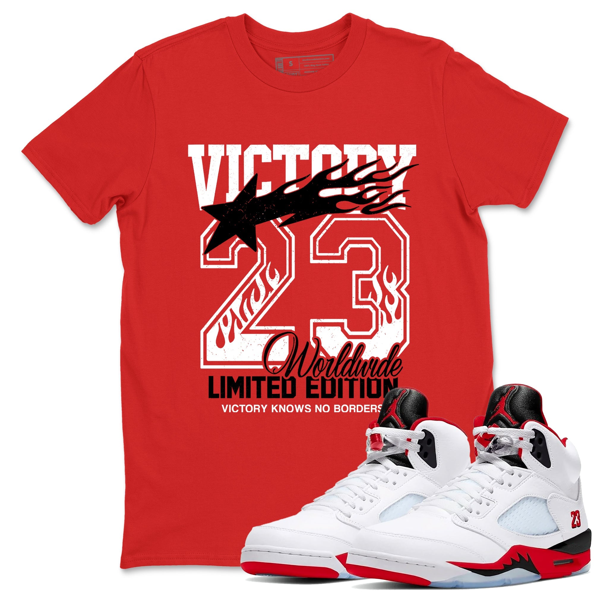 Sneaker match tees  Sneaker Tees To Match Air Jordan 5 Fire Red Shoes  Victory Knows No Borders Tee Red 1