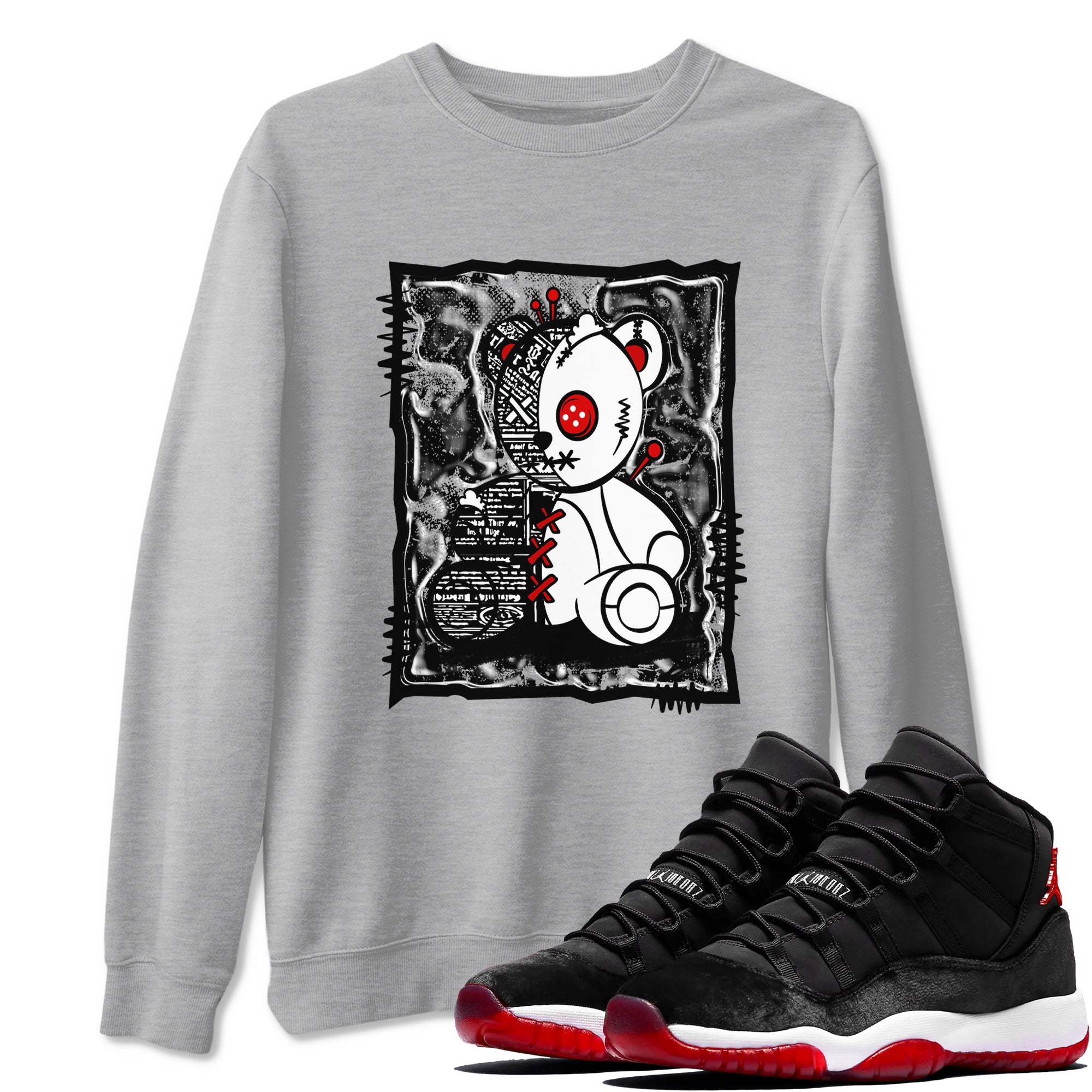 11s Bred Velvet shirts to match jordans Vintage Bear sneaker match tees Air Jordan 11 Bred Velvet Drip Gear Zone unisex cotton Heather Grey 1 crew neck shirts