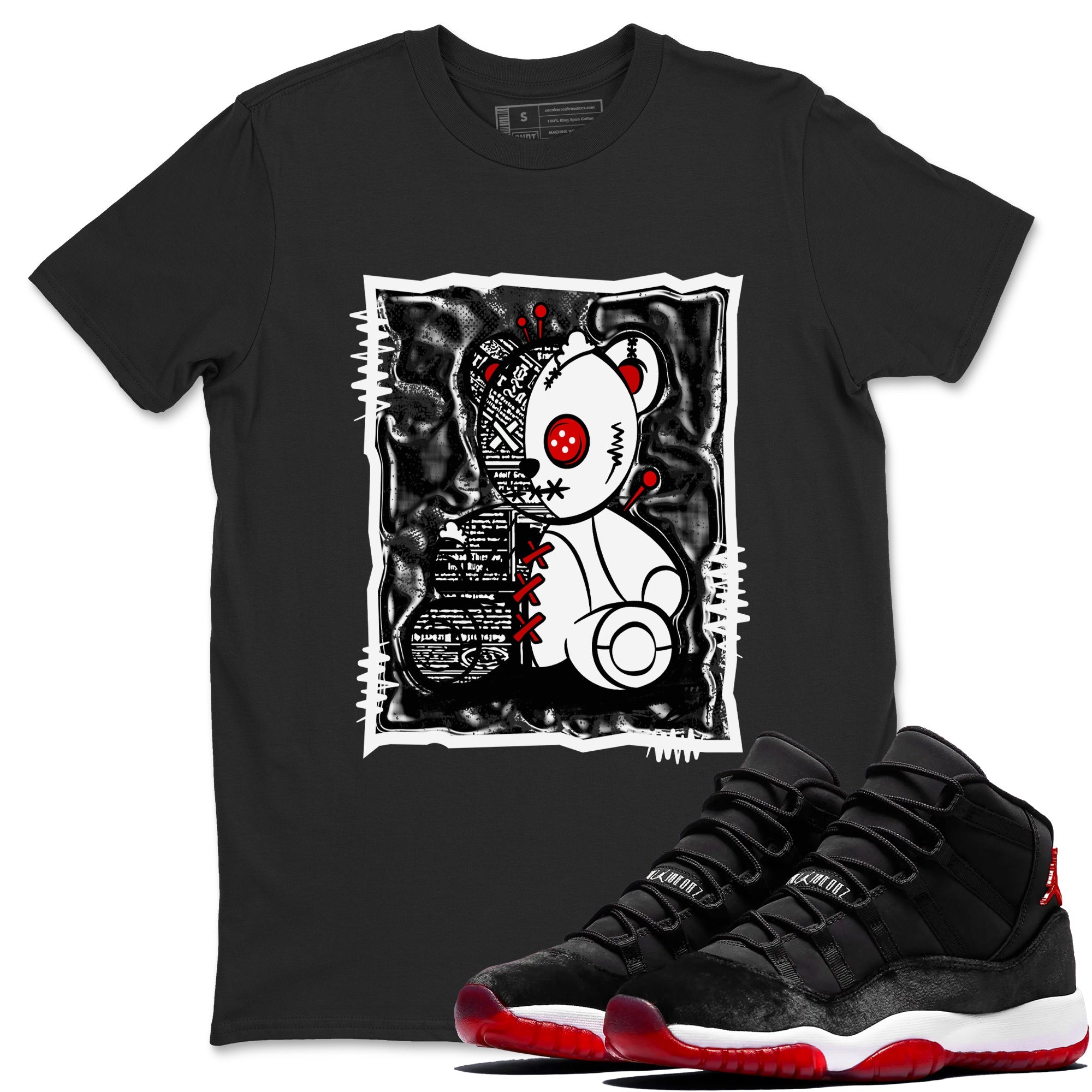 11s Bred Velvet shirts to match jordans Vintage Bear sneaker match tees Air Jordan 11 Bred Velvet Drip Gear Zone unisex cotton Black 1 crew neck shirts