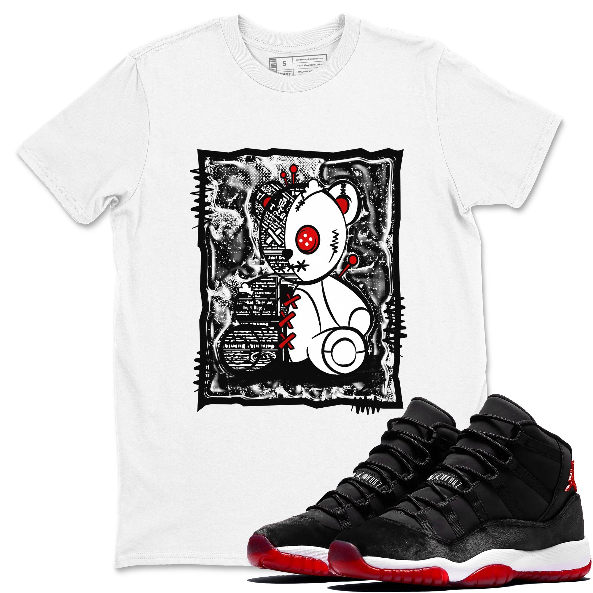 11s Bred Velvet shirts to match jordans Vintage Bear sneaker match tees Air Jordan 11 Bred Velvet Drip Gear Zone unisex cotton White 1 crew neck shirts