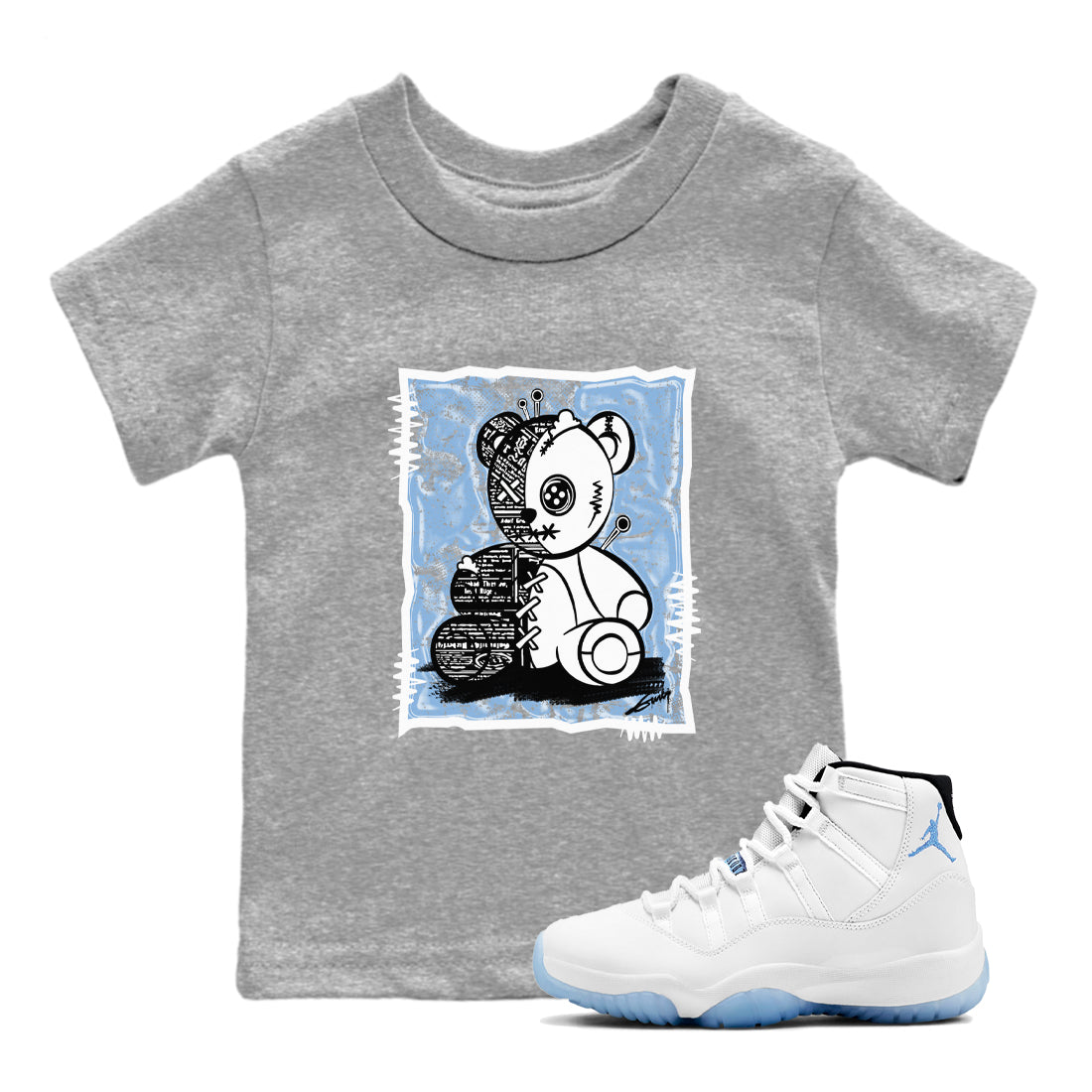 11s Columbia shirts to match jordans Vintage Bear sneaker match tees Air Jordan 11 Columbia Drip Gear Zone Youth Baby Heather Grey 1 crew neck shirts