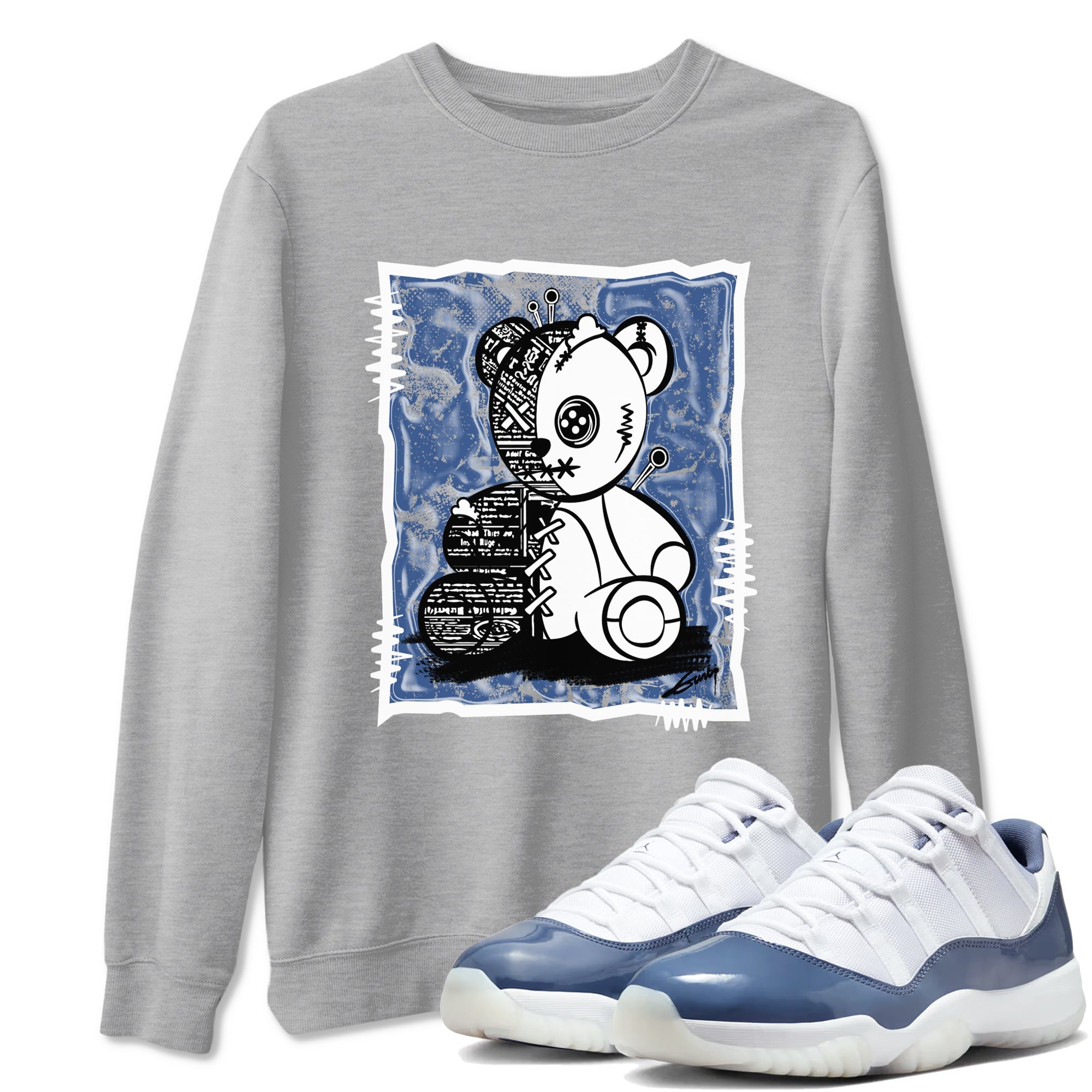 11s Diffused Blue shirts to match jordans Vintage Bear sneaker match tees Air Jordan 11 Diffused Blue Drip Gear Zone unisex cotton Heather Grey 1 crew neck shirts