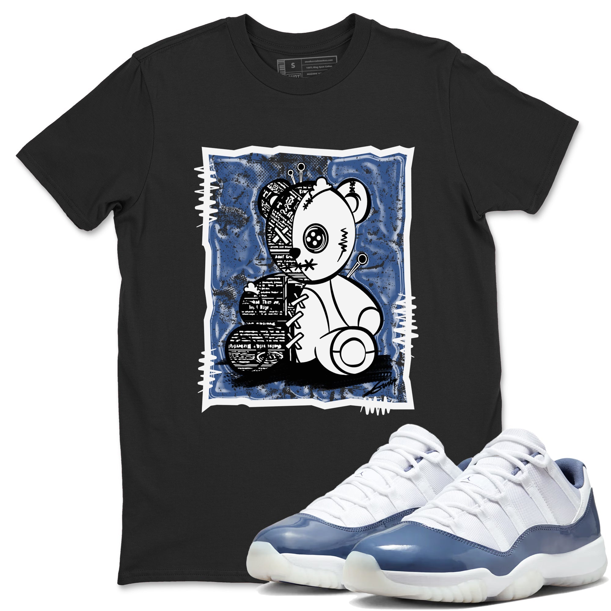 11s Diffused Blue shirts to match jordans Vintage Bear sneaker match tees Air Jordan 11 Diffused Blue Drip Gear Zone unisex cotton Black 1 crew neck shirts