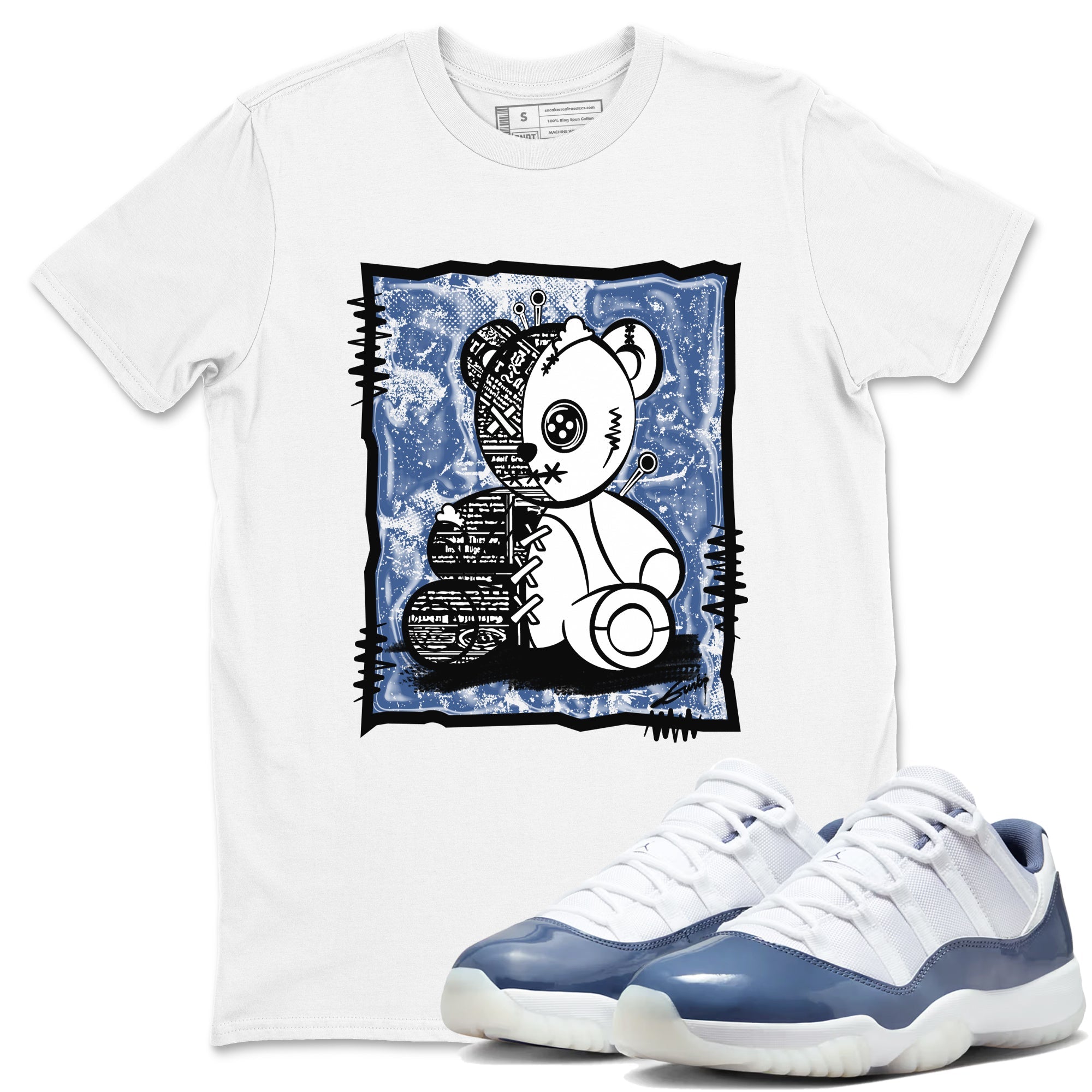 11s Diffused Blue shirts to match jordans Vintage Bear sneaker match tees Air Jordan 11 Diffused Blue Drip Gear Zone unisex cotton White 1 crew neck shirts