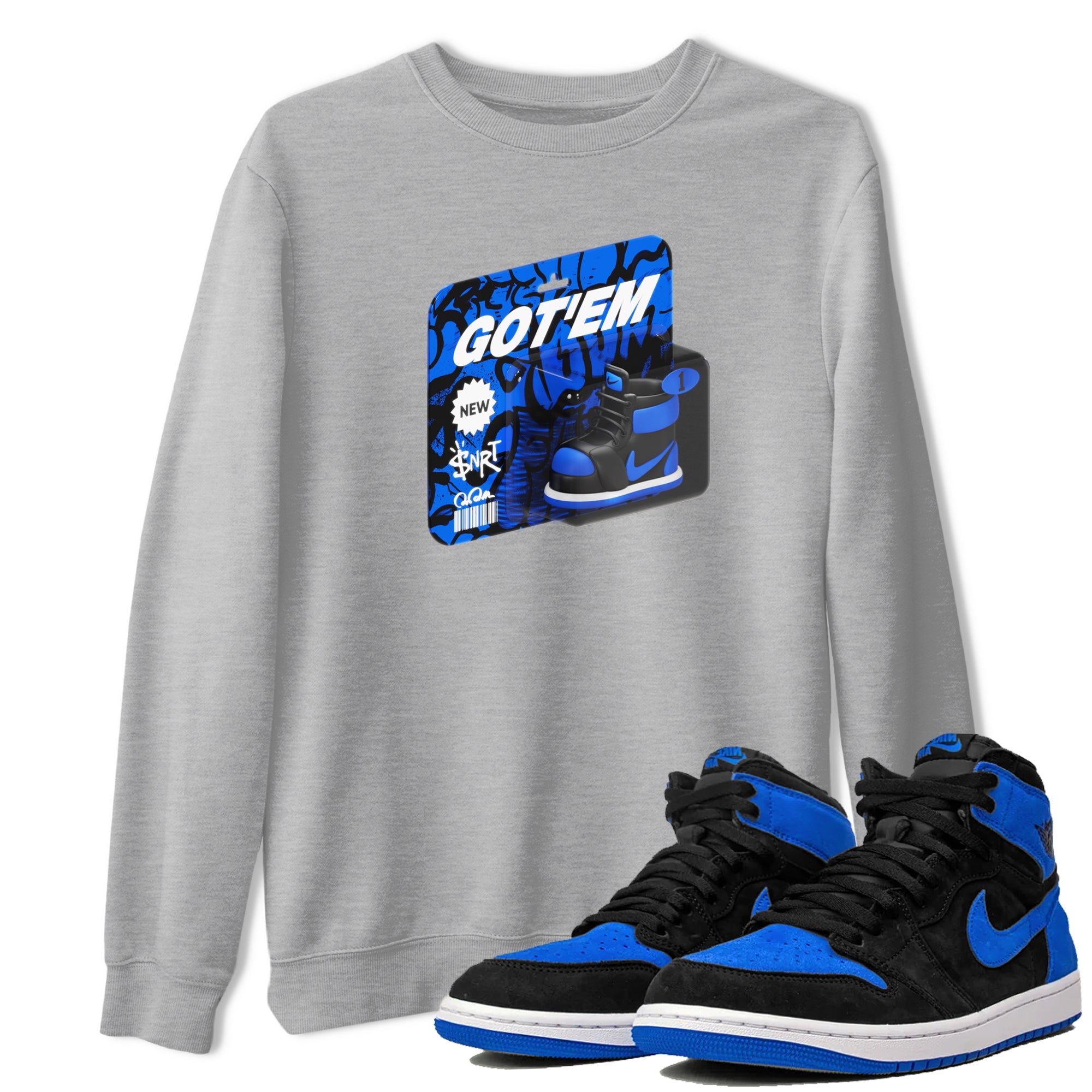 Air Jordan 1 Royal Reimagined shirt to match jordans Vintage Toy Packaging sneaker tees AJ1 Royal Reimagined Drip Gear Zone Unisex Heather Grey 1 T-Shirt
