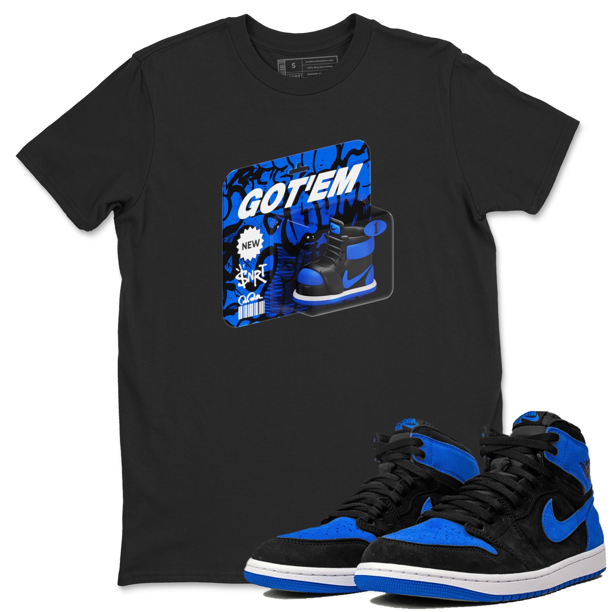Air Jordan 1 Royal Reimagined shirt to match jordans Vintage Toy Packaging sneaker tees AJ1 Royal Reimagined Drip Gear Zone Unisex Black 1 T-Shirt