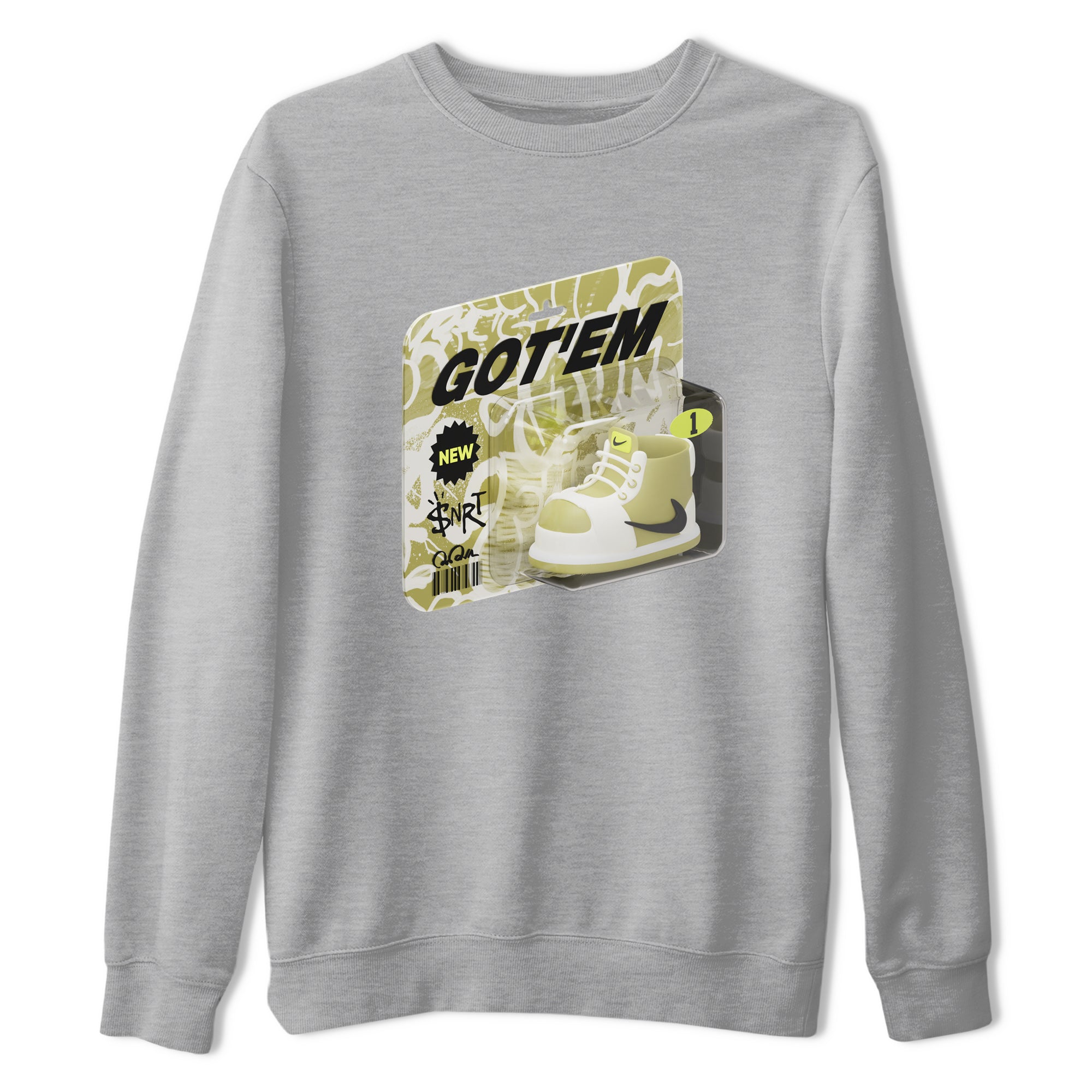 Air Jordan 1 Travis Scott Golf Olive shirt to match jordans Vintage Toy Packaging sneaker tees AJ1 Travis Scott Golf Olive Drip Gear Zone Unisex Heather Grey 2 T-Shirt