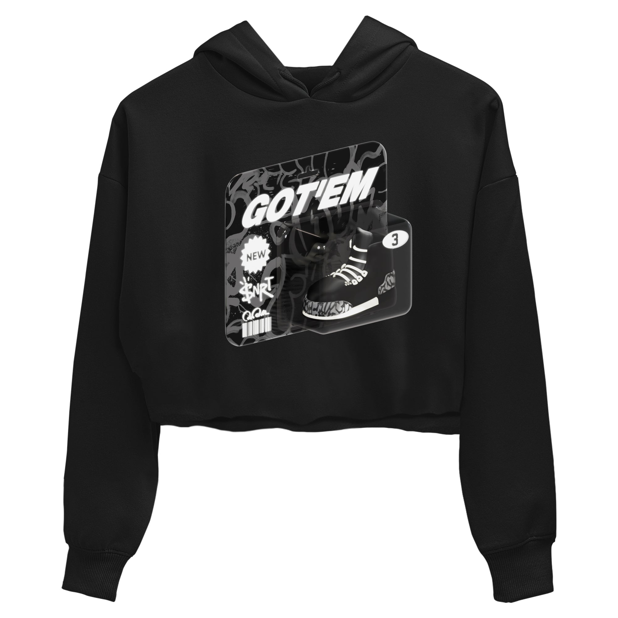 Air Jordan 3 Off Noir shirt to match jordans Vintage Toy Packaging sneaker tees AJ3 Off Noir Drip Gear Zone Black 2 Crop T-Shirt