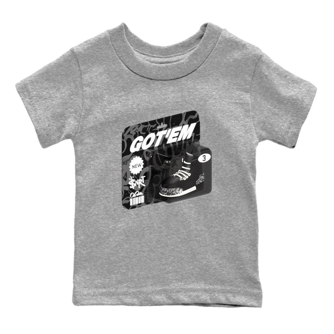 Air Jordan 3 Off Noir shirt to match jordans Vintage Toy Packaging sneaker tees AJ3 Off Noir Drip Gear Zone Baby Toddler Heather Grey 2 T-Shirt