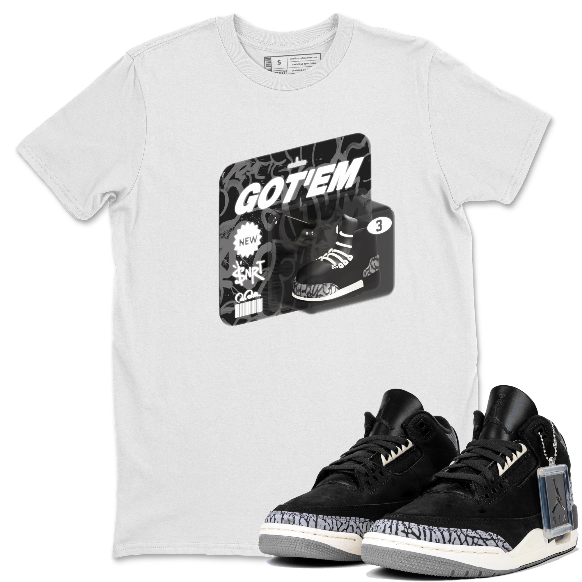 Air Jordan 3 Off Noir shirt to match jordans Vintage Toy Packaging sneaker tees AJ3 Off Noir Drip Gear Zone Unisex White 1 T-Shirt