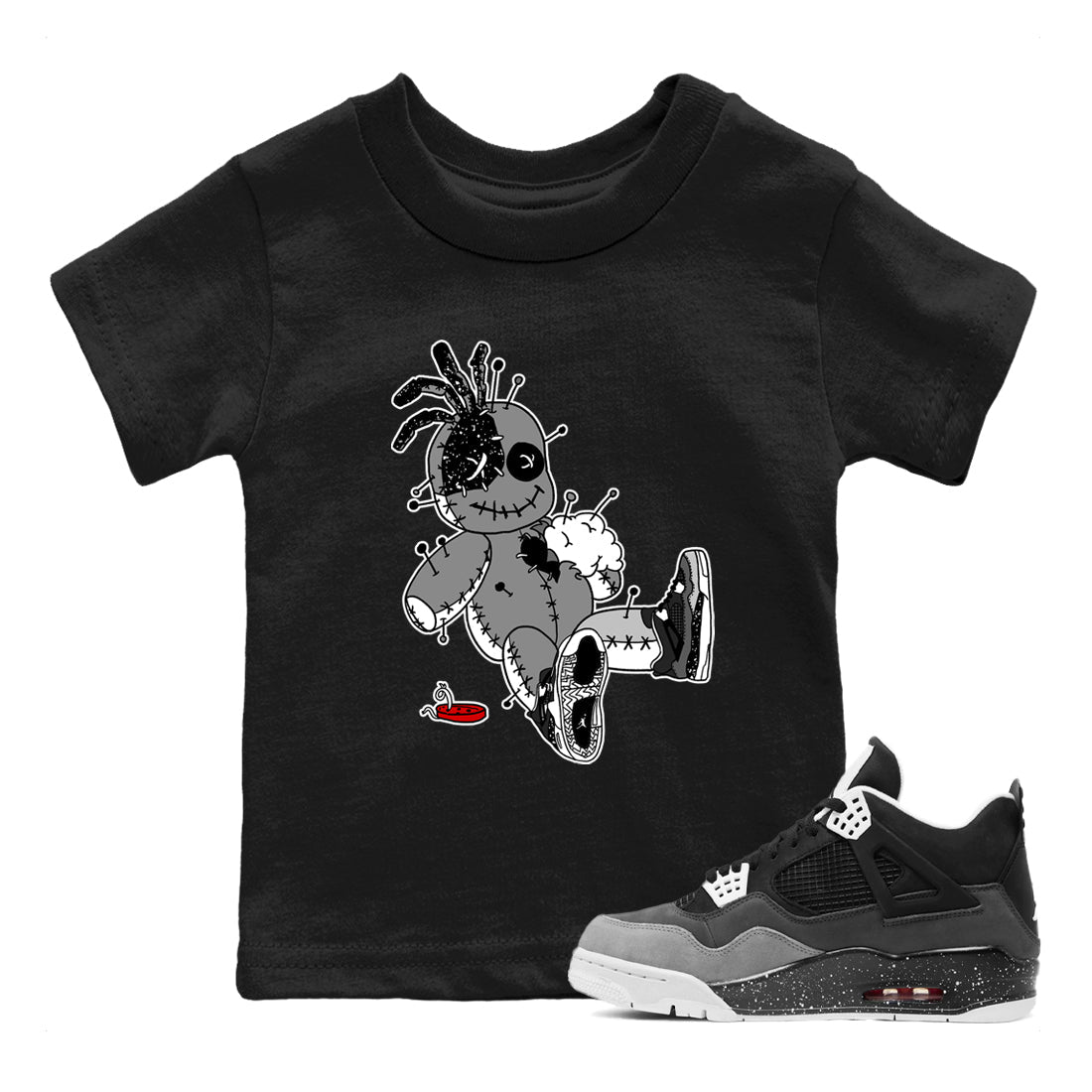 AJ4 Fear t shirts to match sneakers Voodoo Doll sneaker match tees Air Jordan 4 Fear tee Drip Gear Zone Youth Baby Black 1 tee