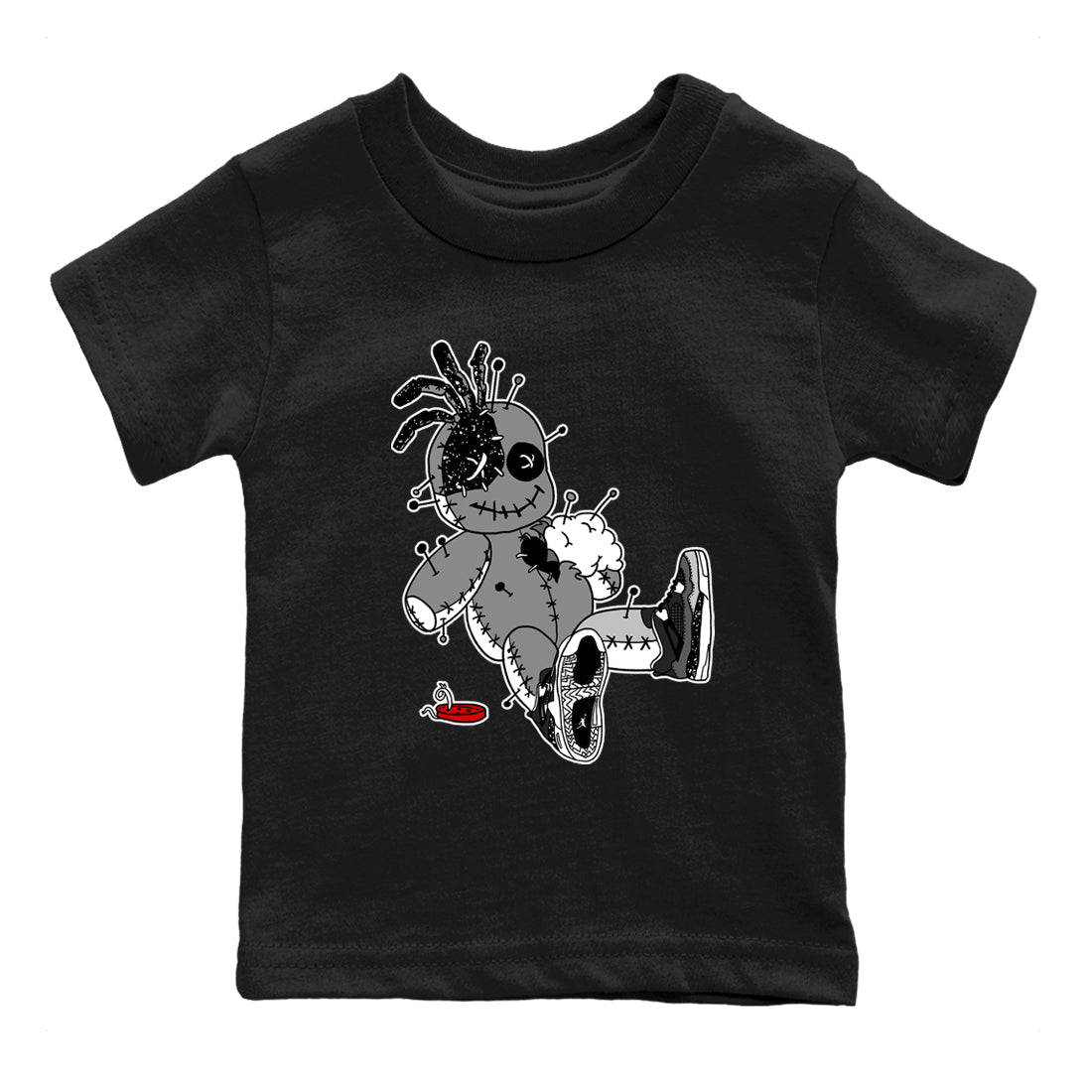 AJ4 Fear t shirts to match sneakers Voodoo Doll sneaker match tees Air Jordan 4 Fear tee Drip Gear Zone Youth Baby Black 2 tee