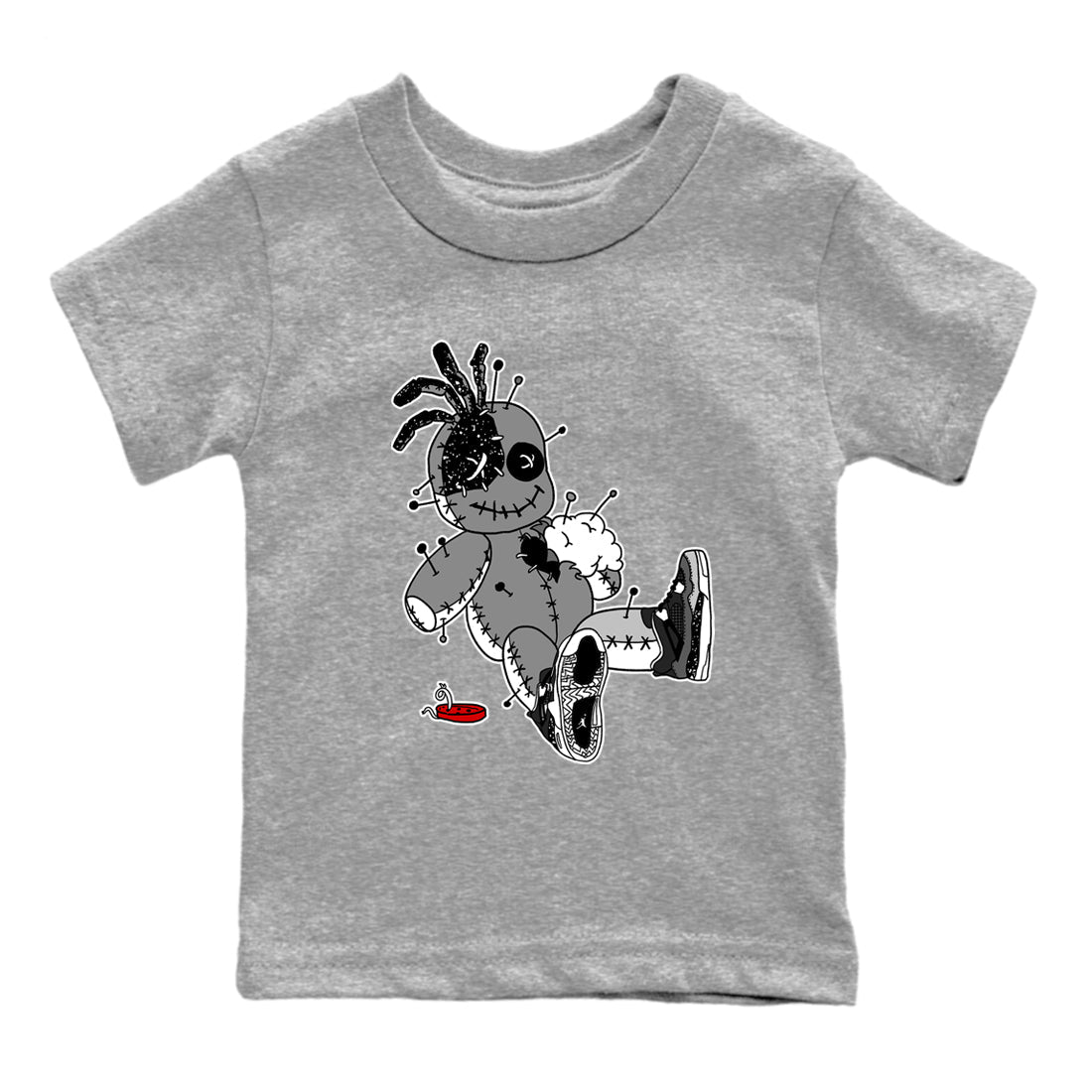 AJ4 Fear t shirts to match sneakers Voodoo Doll sneaker match tees Air Jordan 4 Fear tee Drip Gear Zone Youth Baby Heather Grey 2 tee