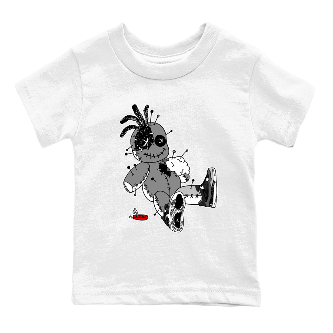 AJ4 Fear t shirts to match sneakers Voodoo Doll sneaker match tees Air Jordan 4 Fear tee Drip Gear Zone Youth Baby White 2 tee