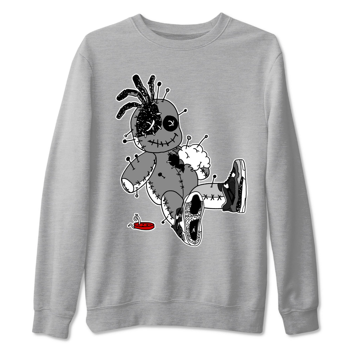 AJ4 Fear t shirts to match sneakers Voodoo Doll sneaker match tees Air Jordan 4 Fear tee Drip Gear Zone unisex cotton Heather Grey 2 shirts