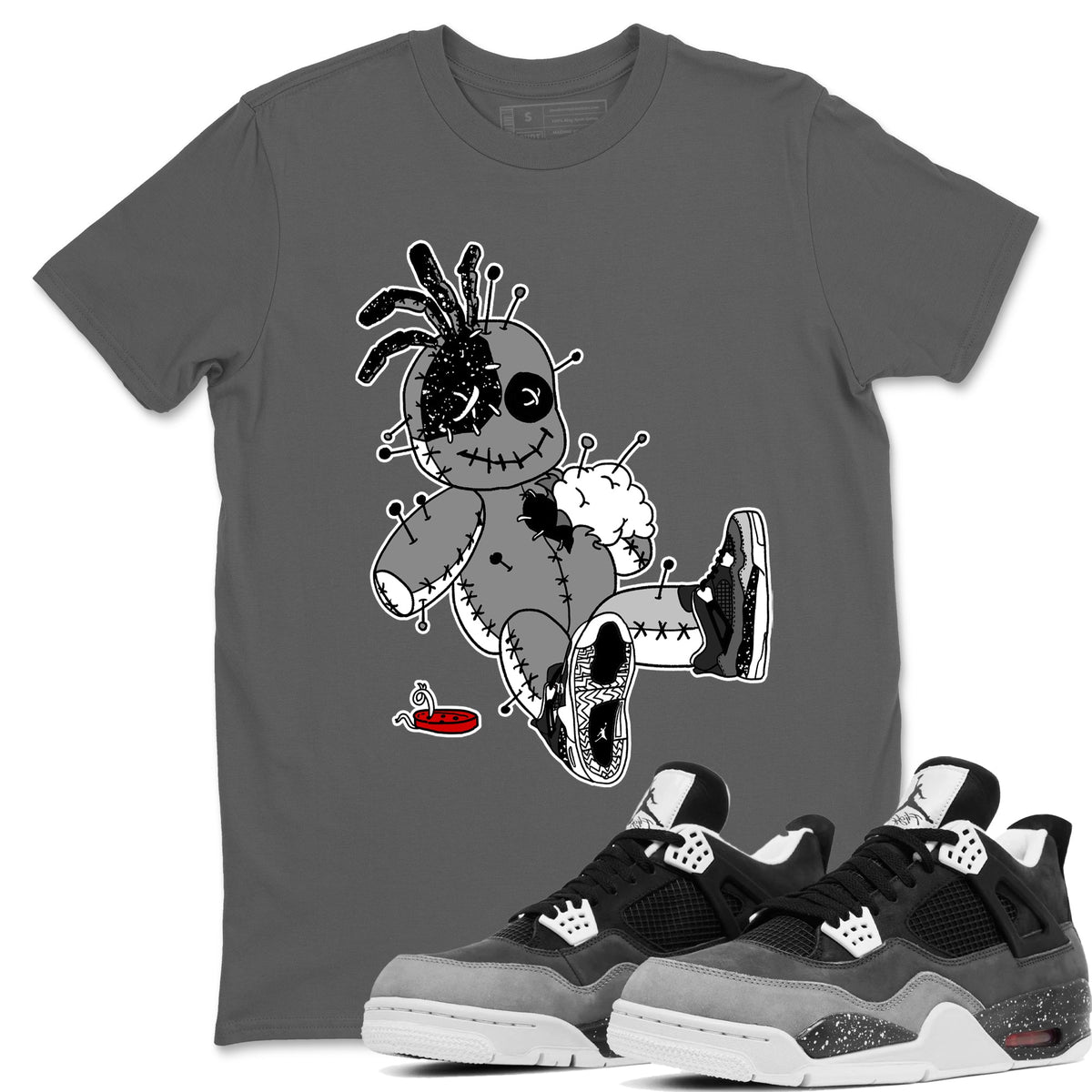 AJ4 Fear t shirts to match sneakers Voodoo Doll sneaker match tees Air Jordan 4 Fear tee Drip Gear Zone unisex cotton Cool Grey 1 shirts