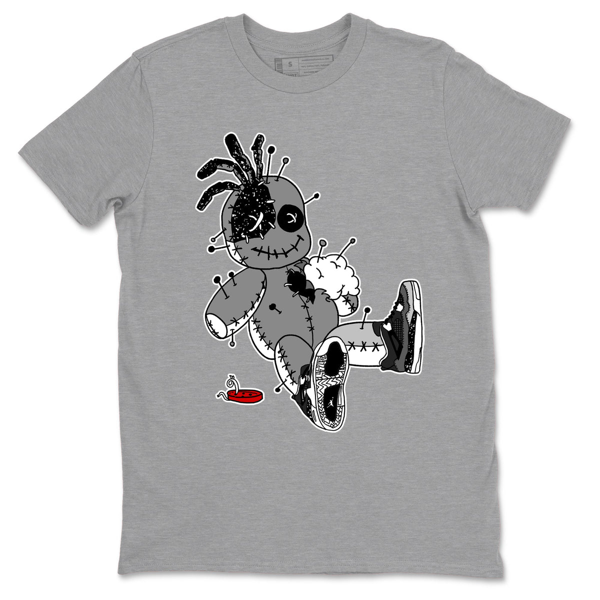 AJ4 Fear t shirts to match sneakers Voodoo Doll sneaker match tees Air Jordan 4 Fear tee Drip Gear Zone unisex cotton Heather Grey 2 shirts