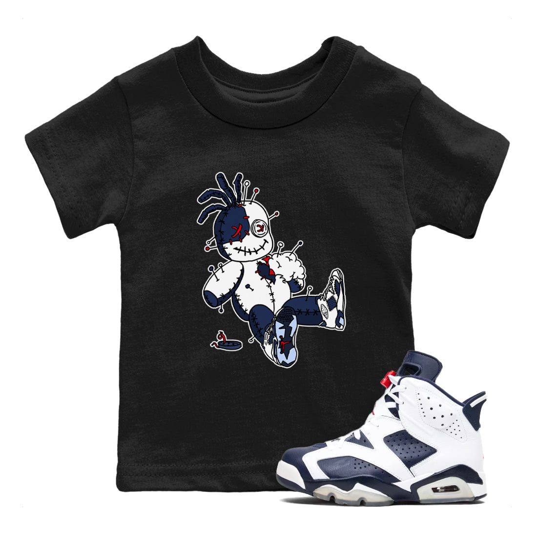 6s Olympic shirts to match jordans Voodoo Doll sneaker match tees Air Jordan 6 Olympic Drip Gear Zone streetwear brand Baby and Youth Black 1 cotton tee