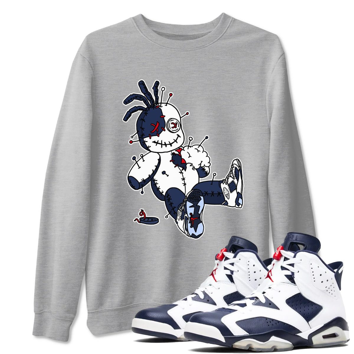 6s Olympic shirts to match jordans Voodoo Doll sneaker match tees Air Jordan 6 Olympic Drip Gear Zone streetwear brand Heather Grey 1 unisex cotton tee