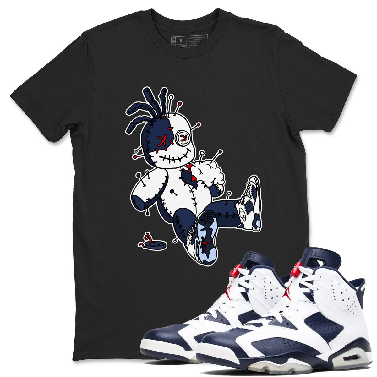 6s Olympic shirts to match jordans Voodoo Doll sneaker match tees Air Jordan 6 Olympic Drip Gear Zone streetwear brand Black 1 unisex cotton tee