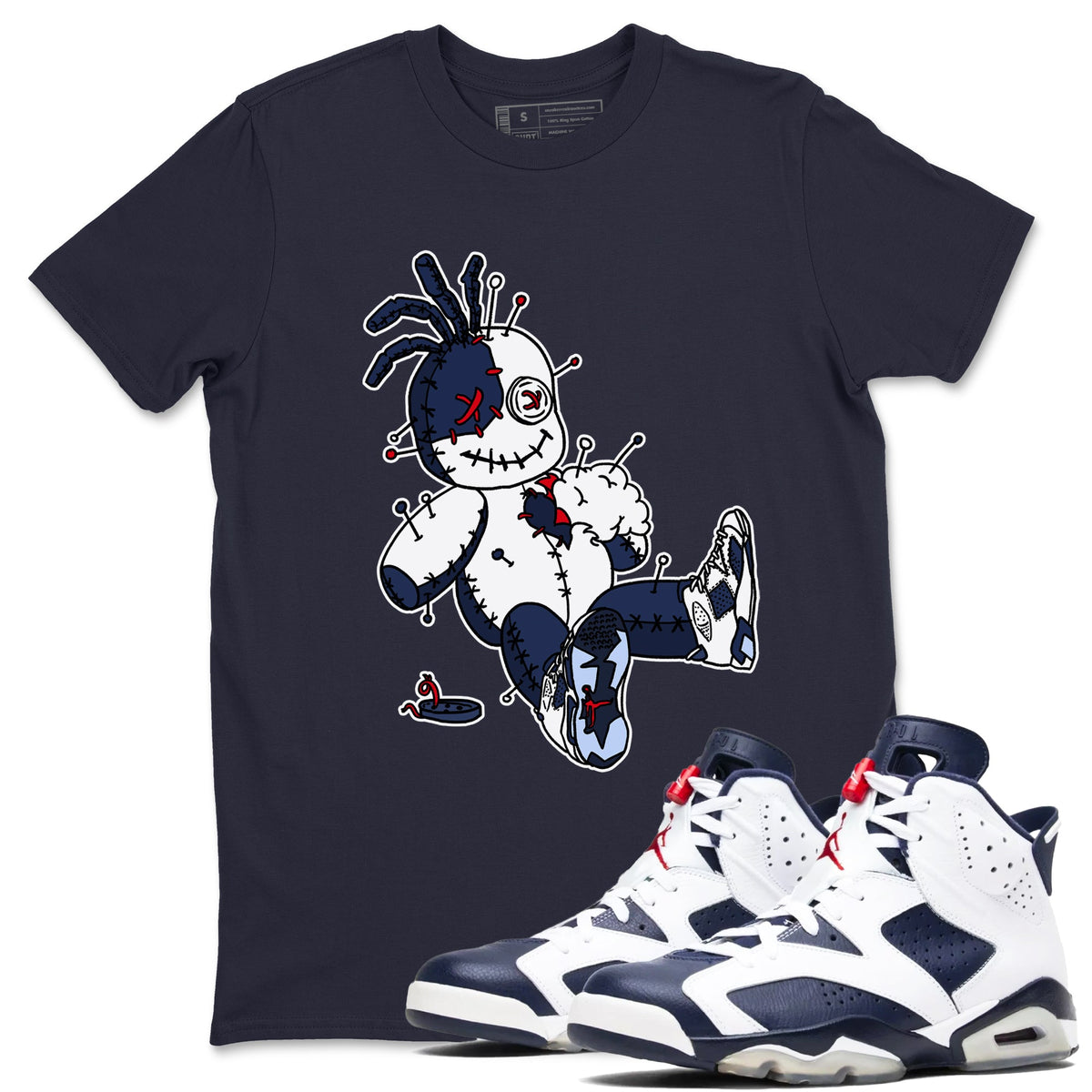 6s Olympic shirts to match jordans Voodoo Doll sneaker match tees Air Jordan 6 Olympic Drip Gear Zone streetwear brand Navy 1 unisex cotton tee