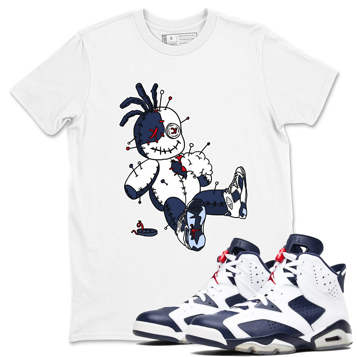 6s Olympic shirts to match jordans Voodoo Doll sneaker match tees Air Jordan 6 Olympic Drip Gear Zone streetwear brand White 1 unisex cotton tee