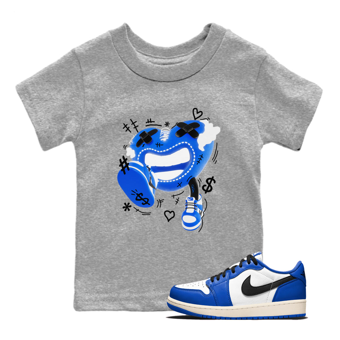 AJ1 Game Royal shirt to match jordans Walk In Love sneaker tees Air Jordan 1 Game Royal Drip Gear Zone baby toddler Heather Grey 1 cotton Shirt