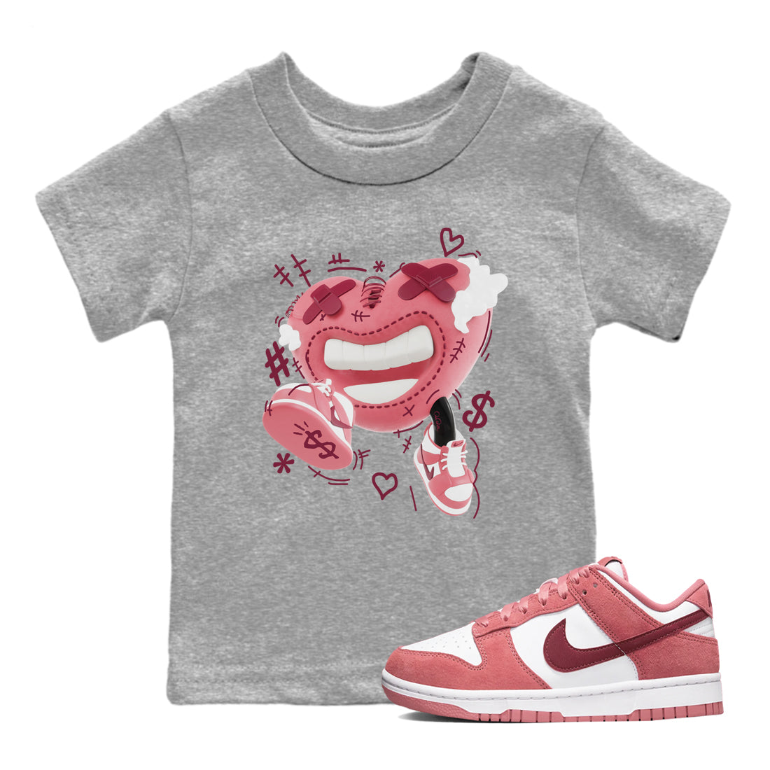 Dunk Valentines Day 2024 shirt to match jordans Walk In Love sneaker tees Dunk Happy Valentines Day 2024 Drip Gear Zone Baby Toddler Heather Grey 1 T-Shirt
