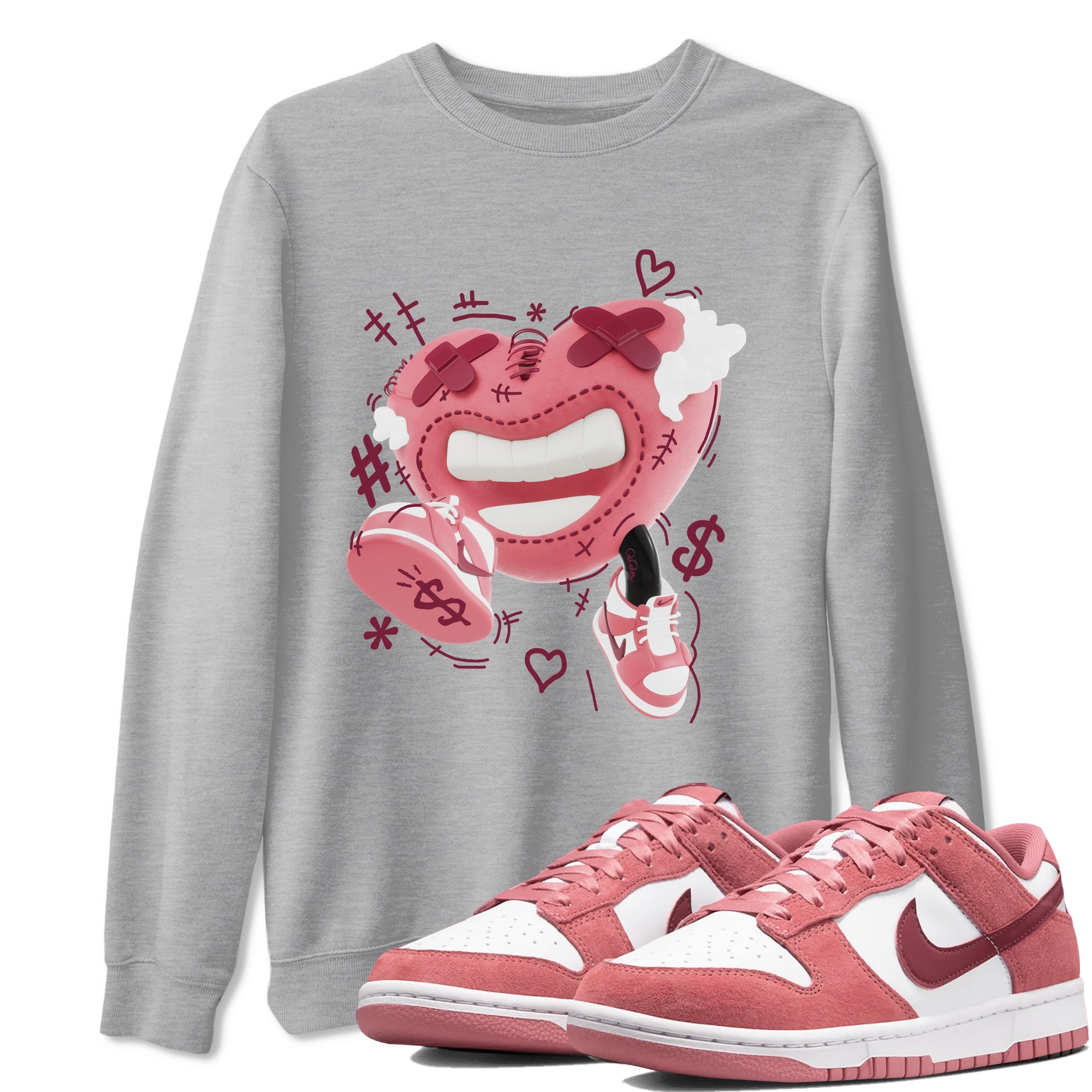 Dunk Valentines Day 2024 shirt to match jordans Walk In Love sneaker tees Dunk Happy Valentines Day 2024 Drip Gear Zone Unisex Heather Grey 1 T-Shirt