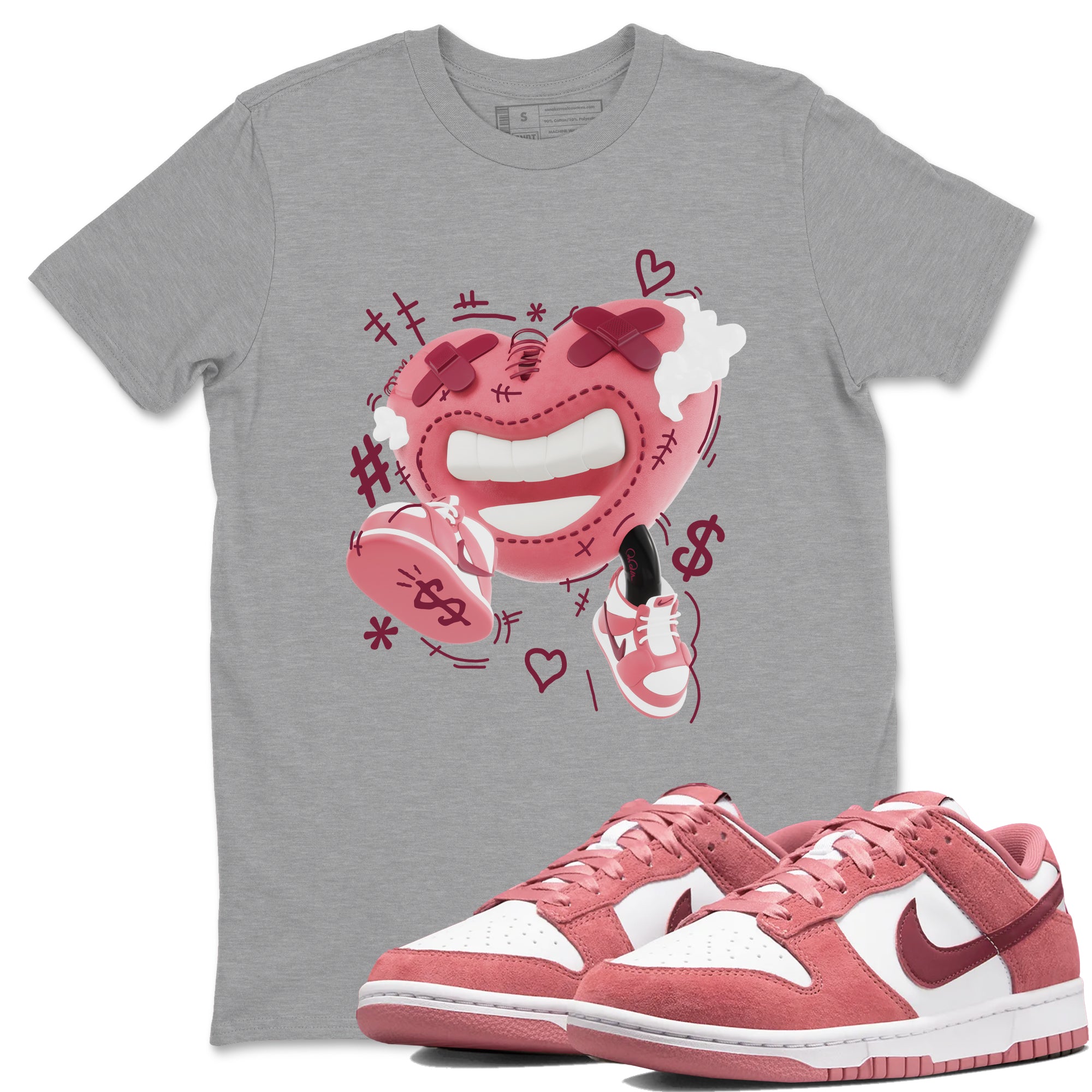 Dunk Valentines Day 2024 shirt to match jordans Walk In Love sneaker tees Dunk Happy Valentines Day 2024 Drip Gear Zone Unisex Heather Grey 1 T-Shirt