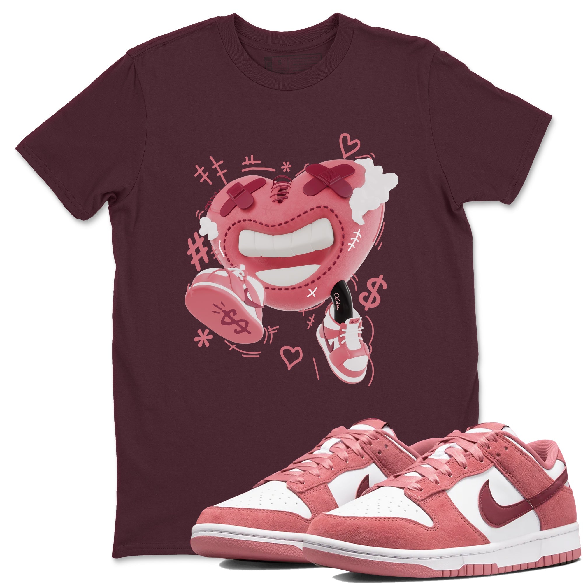 Dunk Valentines Day 2024 shirt to match jordans Walk In Love sneaker tees Dunk Happy Valentines Day 2024 Drip Gear Zone Unisex Maroon 1 T-Shirt