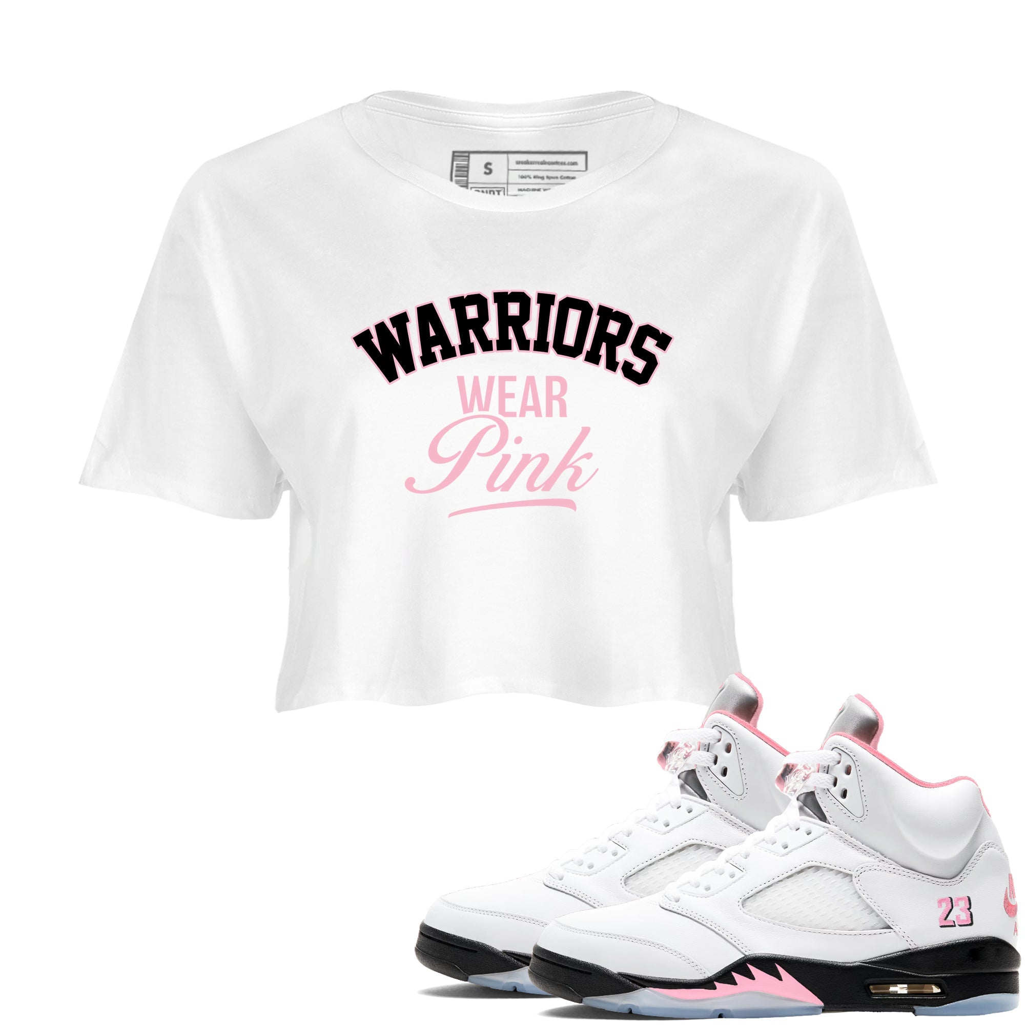 Sneaker Threads  Sneaker Tees To Match Air Jordan 5 Medium Soft Pink  Warriors Wear Pink Crop Tee White 1. Perfect for Jordan releases 2025 colorways.