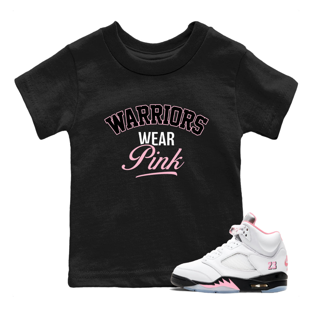Sneaker Threads  Sneaker Tees To Match Air Jordan 5 Medium Soft Pink  Warriors Wear Pink Youth Graphic Tee Black 1. Perfect for Jordan releases 2025 colorways.