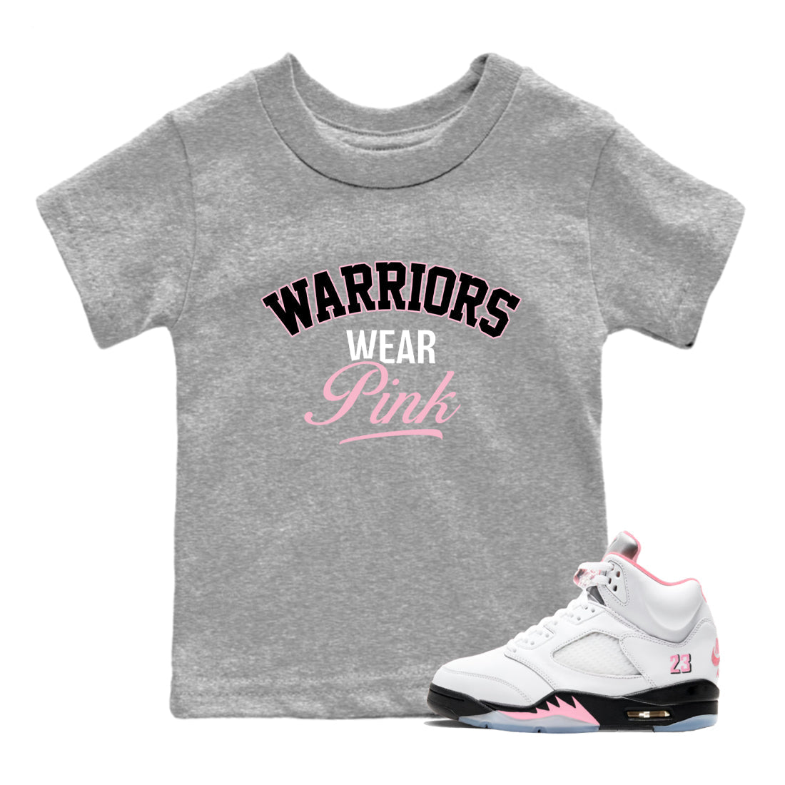 Sneaker Threads  Sneaker Tees To Match Air Jordan 5 Medium Soft Pink  Warriors Wear Pink Youth Graphic Tee Heather Grey 1. Perfect for Jordan releases 2025 colorways.