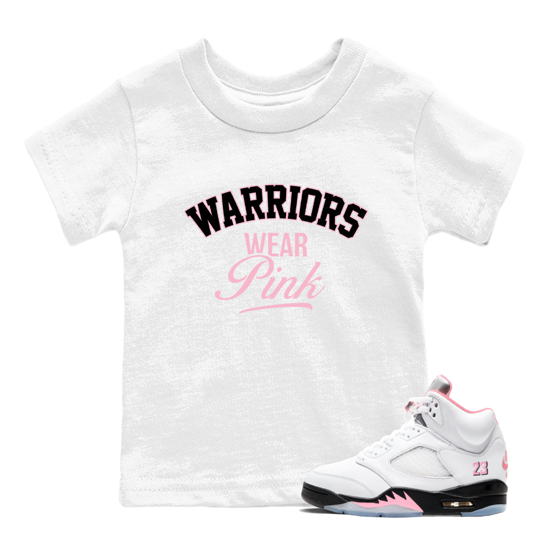 Sneaker Threads  Sneaker Tees To Match Air Jordan 5 Medium Soft Pink  Warriors Wear Pink Youth Graphic Tee White 1. Perfect for Jordan releases 2025 colorways.