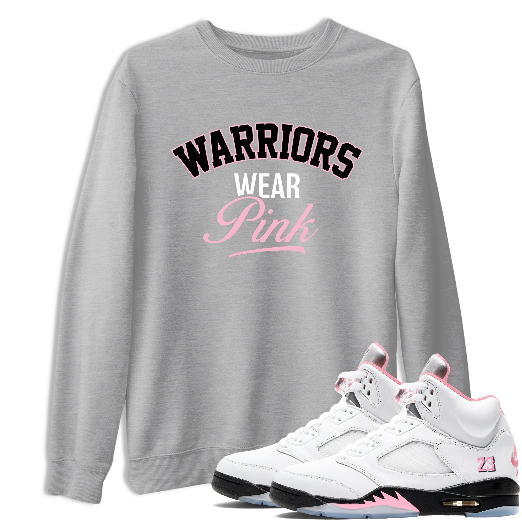Sneaker Threads  Sneaker Tees To Match Air Jordan 5 Medium Soft Pink  Warriors Wear Pink Graphic Tee Heather Grey 1. Perfect for Jordan releases 2025 colorways.